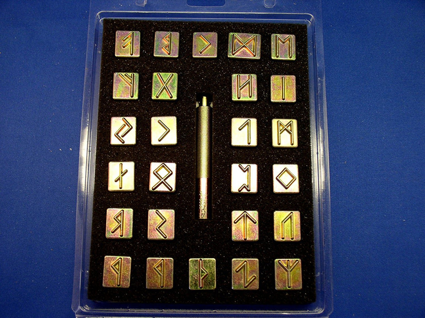Tandy Leather Factory Runic / Celtic Alphabet Stamp Set 3/4 (with Stamping Handle), Brass Type Color